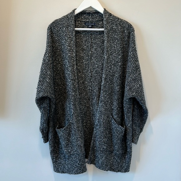 American Eagle Open Front Oversized Knit Cardigan XXS Gray Cozy Knit Layers - Picture 1 of 7